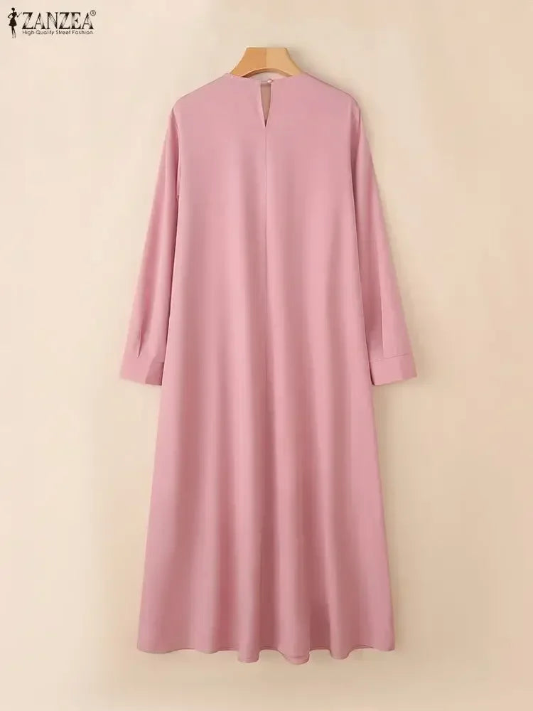 2026 ZANZEA Ramadan Robe Modest Elegant Muslim Abaya Dress Women Spring Long Sleeve Dresses Irregular Sundress IsIamic Clothing