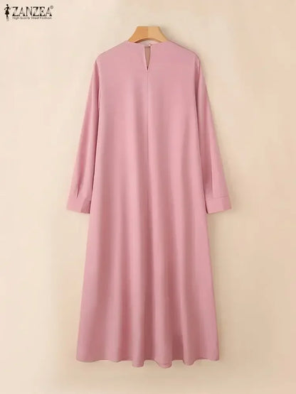 2026 ZANZEA Ramadan Robe Modest Elegant Muslim Abaya Dress Women Spring Long Sleeve Dresses Irregular Sundress IsIamic Clothing