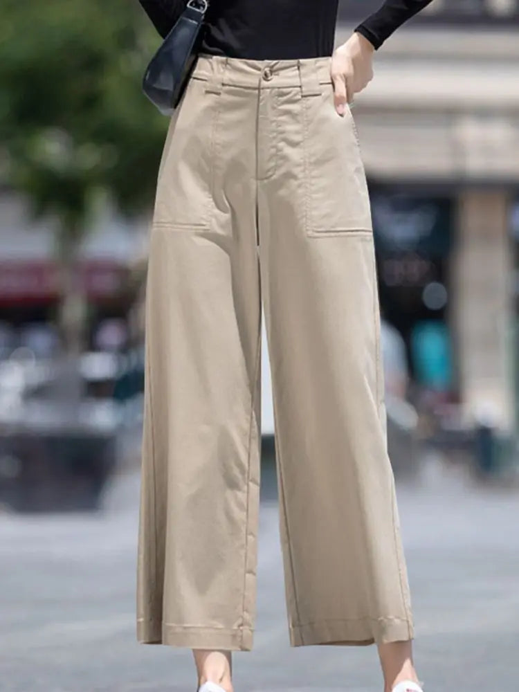 ZANZEA Holiday Solid Pockets Pants Women Straight Long Pants Casual Loose Wide Leg Trousers 2024 Summer High Waist Pantalons