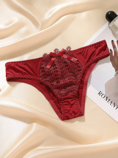 Solid Color Sexy Women's Bikini Panties Low-Rise Comfortable Ladies Lace Pattern Briefs