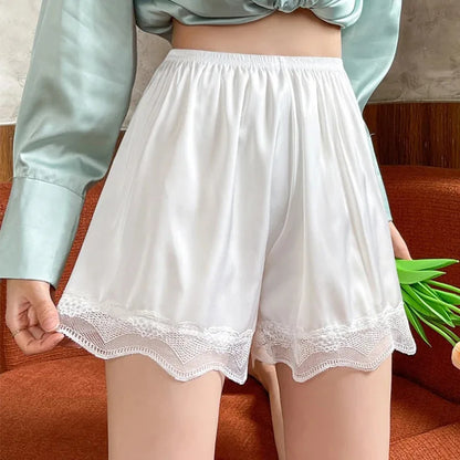 3pcs Women's Summer Lace Underwear Female Thin Soft Satin Knickers In Loose Safety Pants Lady Ice Silk Comfort Home Shorts