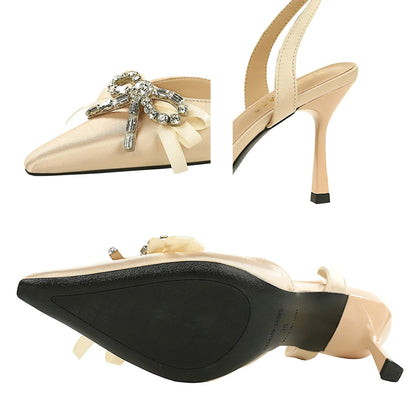 BIGTREE Shoes High-Heeled Sandals Women Shoes Summer Rhinestone Bowknot Women Pumps Silk Pointed Stiletto Heels 8 cm Sandals