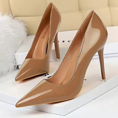 BIGTREE Shoes Patent Leather Women 7.5 cm 10.5 Heels Fashion Women Pumps Stiletto Heels Lady Shoes Large Size Sexy Party Shoe
