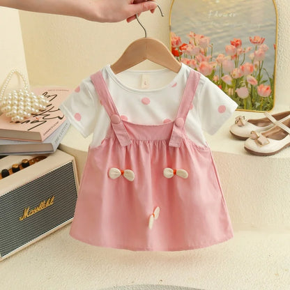 Baby Girl Clothes Summer Polka Dot Print Cute Three-Dimensional Bow Decoration Baby Dresses Sweet Birthday Party Baby Clothes