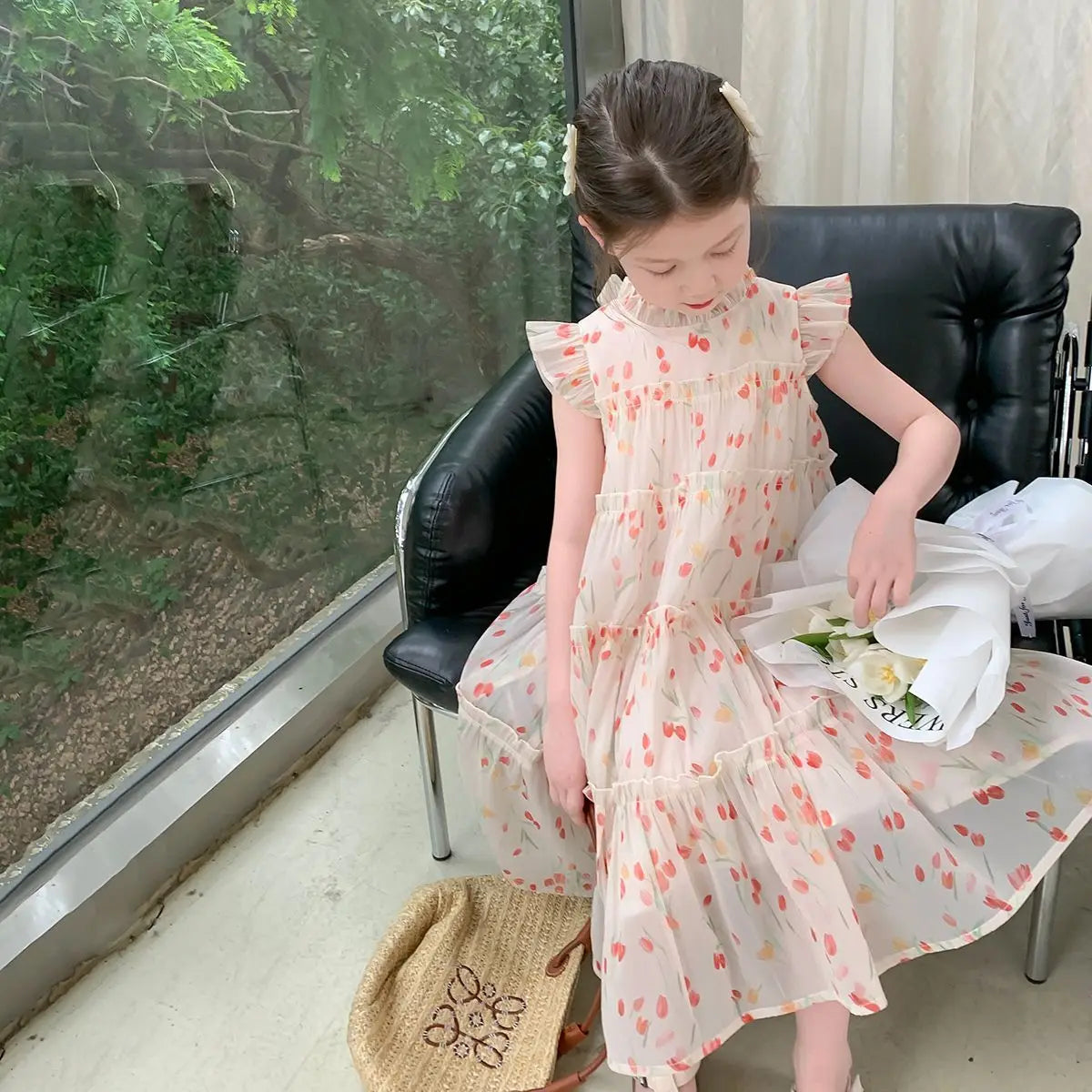 Floral Dress Girl Princess Farm Children's Elegant Dresses Teen Clothes 12 Years Party Summer Girls Clothing Sundress White 7 8