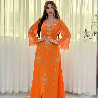 Customized Eid Jalabiya Muslim Abaya Party Dress for Women Arab Diamond Lace-up Abayas Long Dresses Robe Woman Elegant Ramadan V