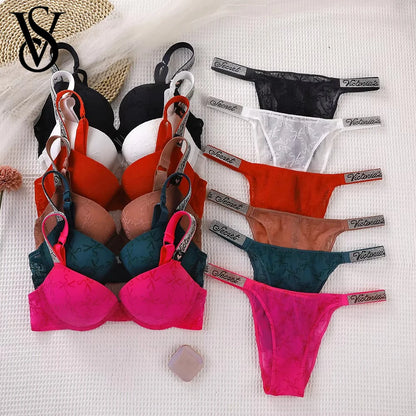 Victoria's Secret Classic Padded Adjustable push up Lingerie Underwear Set Bras and Panty Set Women's New Sexy Lingerie Sporty
