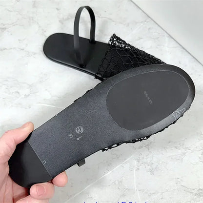 Novelty Mesh Flat Sandals Women Designer Weaving Hollow Breathable Mules Slippers Summer Light Comfort Slingbacks Slide Sandals