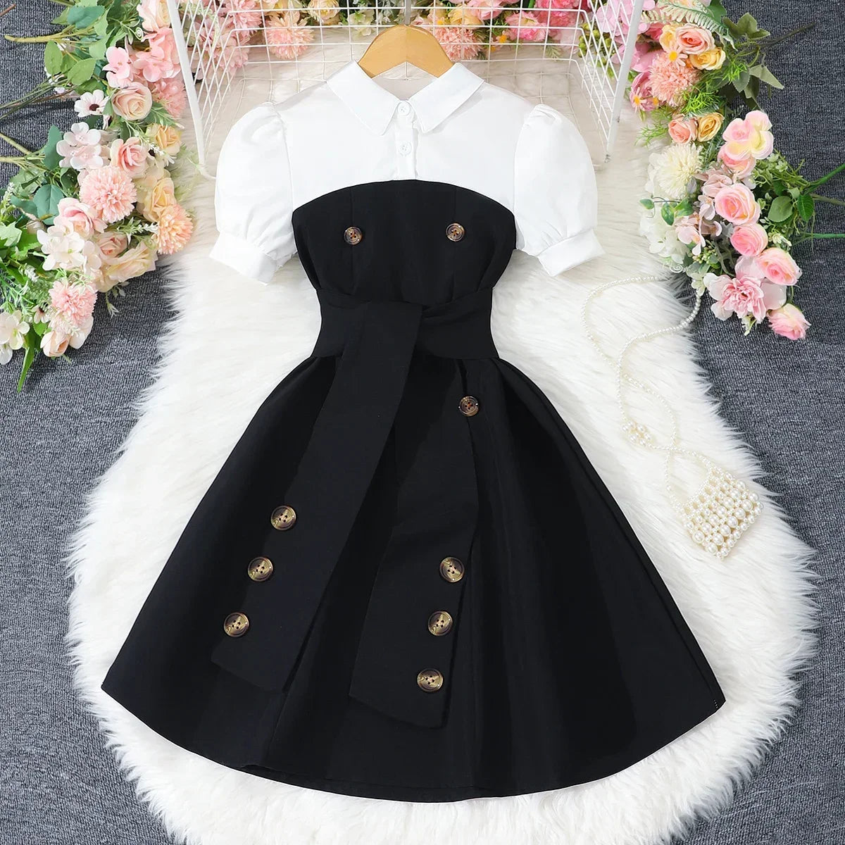 New Khaki Girl Dress Summer Casual Vacation Children Dresses Fashion Elegant Retro British Girls Party Dress 7 8 9 10 11 12 Yrs