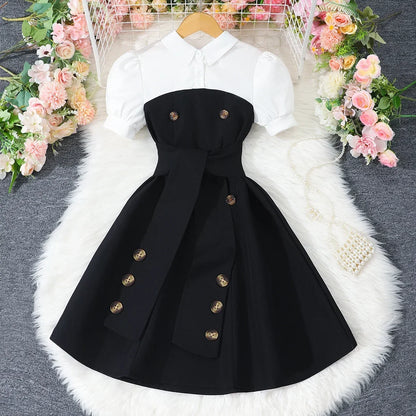 New Khaki Girl Dress Summer Casual Vacation Children Dresses Fashion Elegant Retro British Girls Party Dress 7 8 9 10 11 12 Yrs