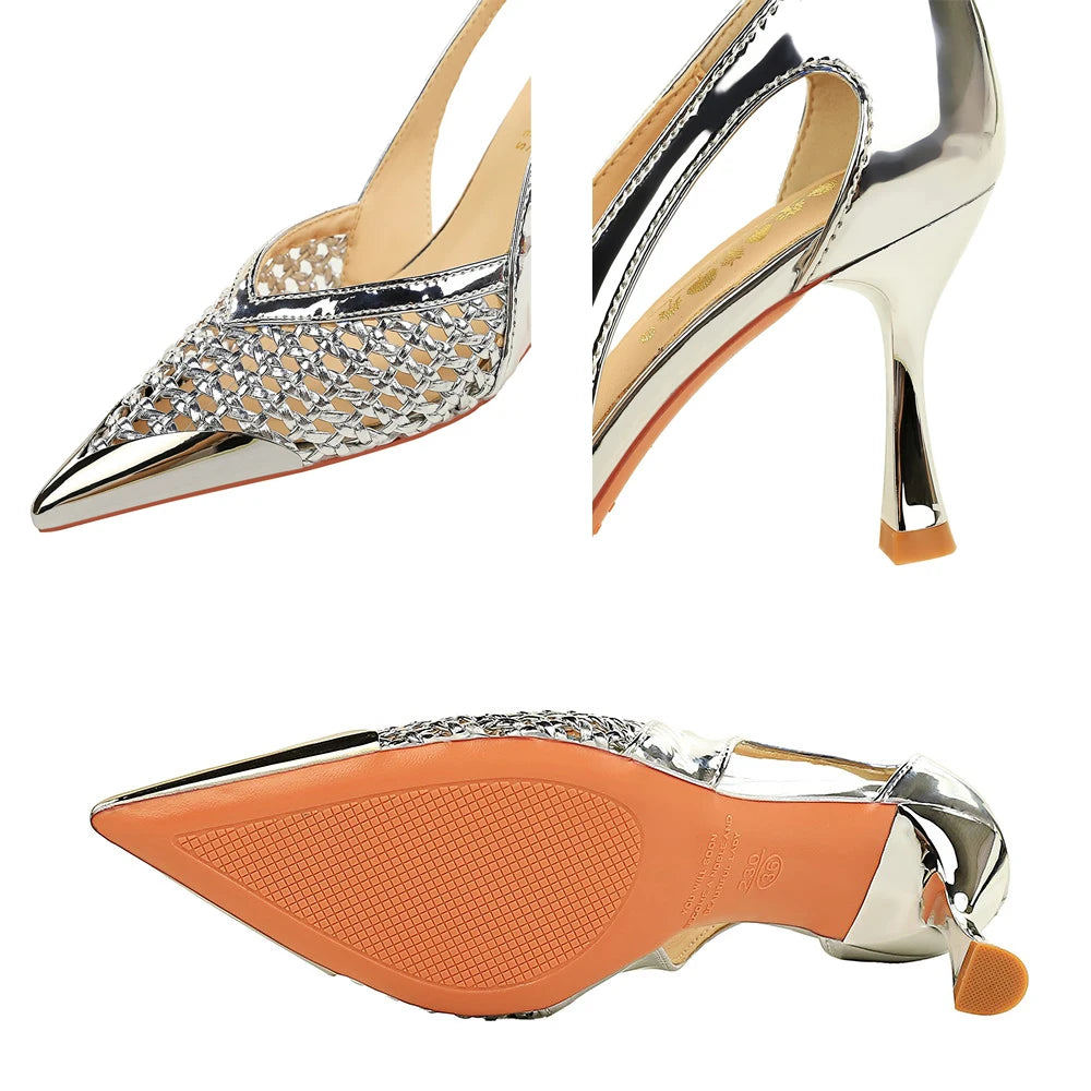 BIGTREE Shoes Weaving Design Women Pumps Hollow Out Stiletto High Heels 7 cm 5.5 cm Metal Pointed Tip Kitten Heels Ladies Shoes