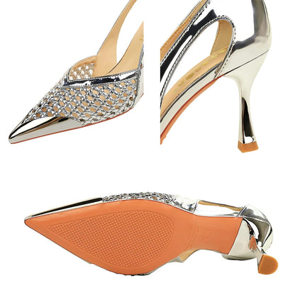 BIGTREE Shoes Weaving Design Women Pumps Hollow Out Stiletto High Heels 7 cm 5.5 cm Metal Pointed Tip Kitten Heels Ladies Shoes