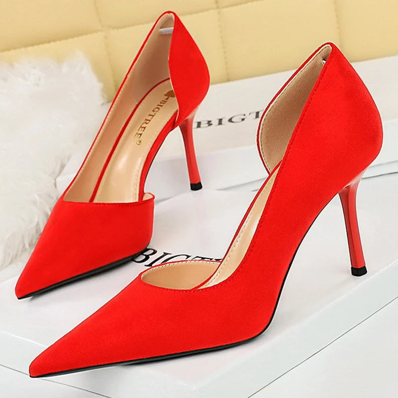 BIGTREE Shoes Woman Pumps Stylish Minimalist Slim Heel High Heels Suede Ladies Shoes Stiletto Comfort Women Heels Plus Size 43