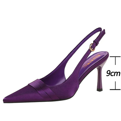 BIGTREE Shoes Women Pumps Silks Satins Stiletto Heels 9 Cm Hollow Out Hook Strap High Heeled Sandals Women Summer Shoes Buckle
