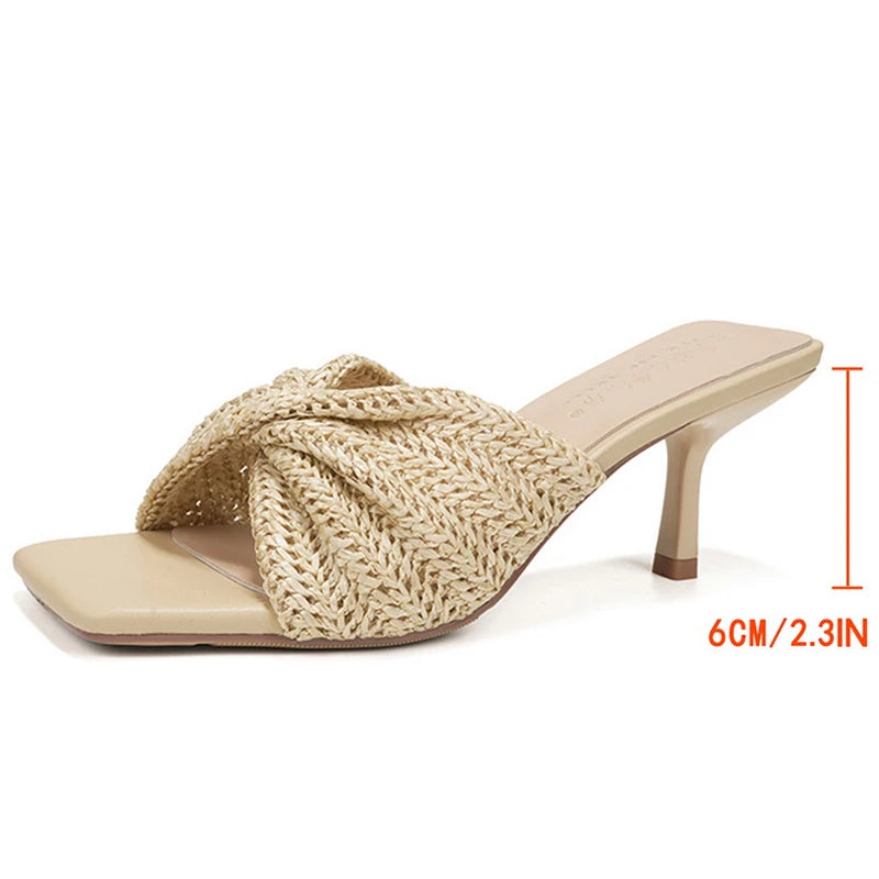 BIGTREE Shoes Women Mule Heels 6.5 Stiletto Weave Women Pumps High-Heeled Slippers Women Sandas Summer Shoes Sexy Kitten Heels