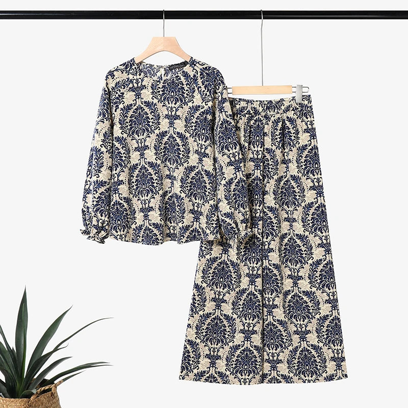 ZANZEA Women Muslim Outfits Bohemian Long Sleeve Blouse Elastic Waist Pant Sets Casual Printed Matching Sets Floral Tracksuit