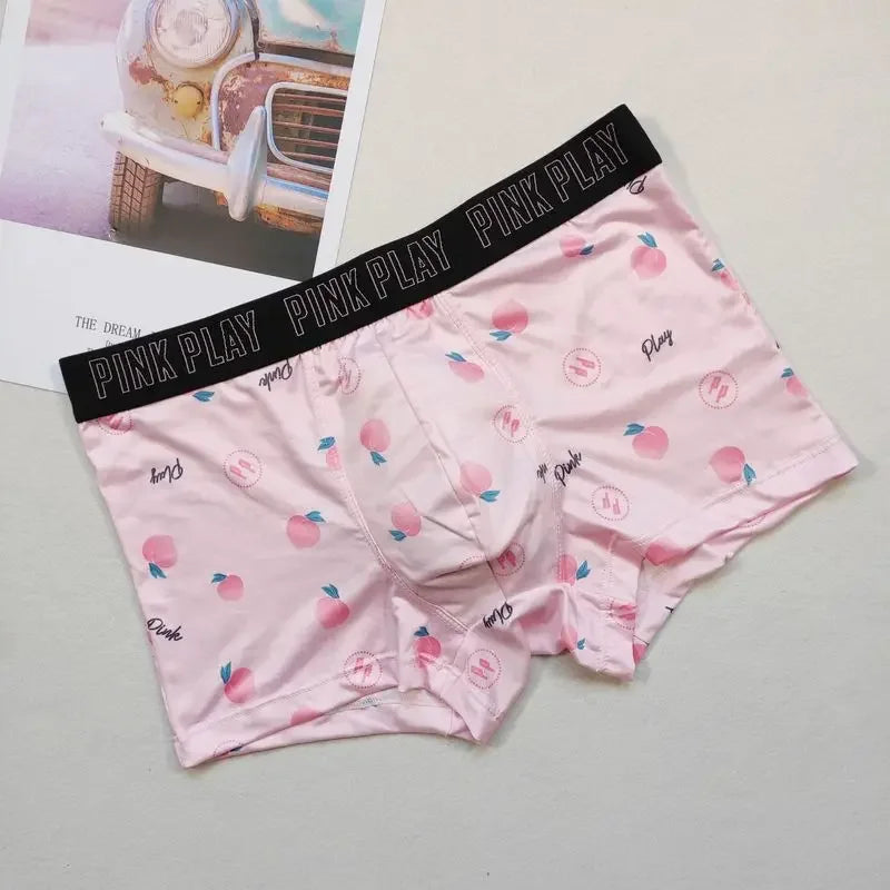 Couple Panties Set Sexy Lace Ice Silk Fabrics Underwear Men's Boxers Cartoon Bear Print Panties set Women's Briefs 1 PCS