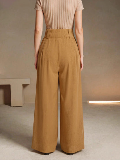 Women's High Waist Corduroy Wide Leg Pants Casual Loose Fit Trousers with Pockets Streetwear