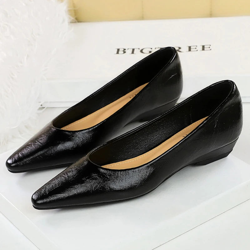 BIGTREE Shoes Low Heeled Women's Shoes Wedge Heels Pointed Tip Ladies Shoes Commuting Professional Women Shoes 5 Color Low Heels