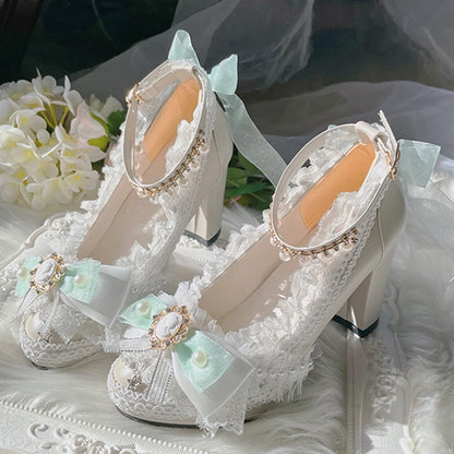 Lolita Original Handmade Lo Shoes Thick Heels Round Head High Heels Japanese Sweet Princess Girl Loli Tea Party Single Shoes