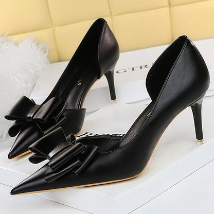Plus Size 43 Women Classic Pumps High Heels Bowknot Women Pumps Stiletto 7.5 Cm 10 Cm Heels Women Basic Pump Party Shoes Ladies