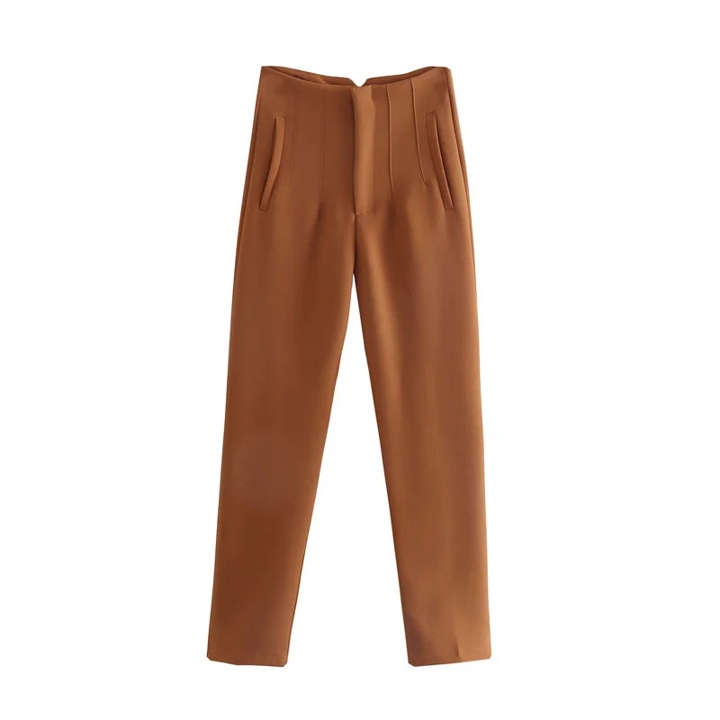 Hot Sale Women Summer Thin Casual Cropped Pants Stretchy Temperament Pleated Slimming Capris Ankle Length High Waisted Trousers