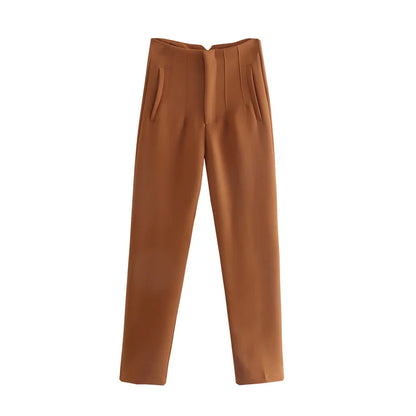 Hot Sale Women Summer Thin Casual Cropped Pants Stretchy Temperament Pleated Slimming Capris Ankle Length High Waisted Trousers