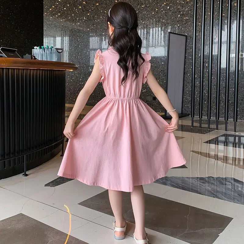 Elegant Princess Style Cotton Midi Dress for Girls Trendy Fashion Luxury Girl Dresses 8 14 Year Old Clothes Kids Frocks Years 12