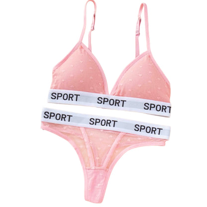 Women Lace Bra And Panties Set Sheer Polka Dot Lingerie Non-wire Bralette Sexy Low Rise Thongs Letter Band Mesh Underwear Set