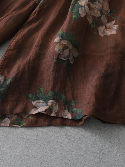 High Waist Large Size Casual Pants Floral Print Linen Wide Leg Pants Artistic Versatile National Style Casual Comfortable Summer