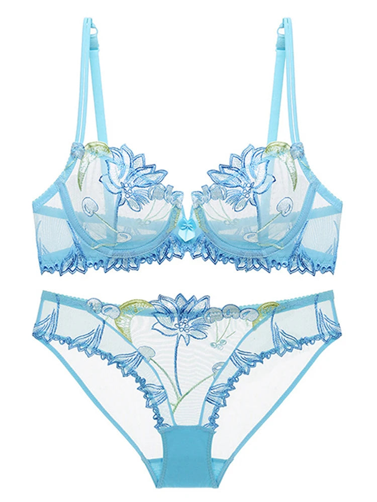 Sexy Lingerie Floral Lace Transparent Breathable Women's Underwear Bra Set for Women