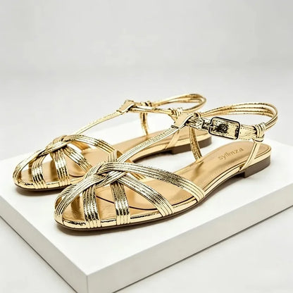 Classic Style Soft Leather Pu Woven Flat Sandals Women 2026 Luxury Designer Gladiator Sandals Summer Comfortable Women's Shoes