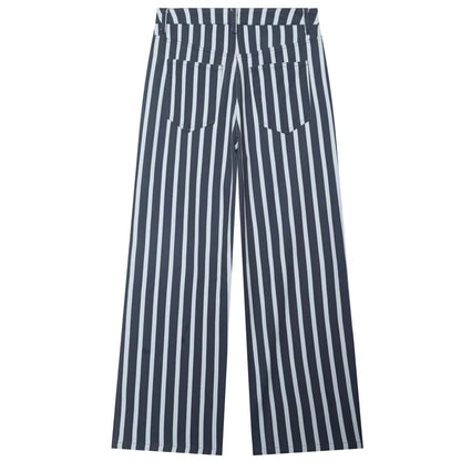 HXAO Striped Denim Pants Women's Pants Summer 2026 Baggy Wide Leg Mid Waist Jeans Office Wear Women Chic Loose Straight Trousers