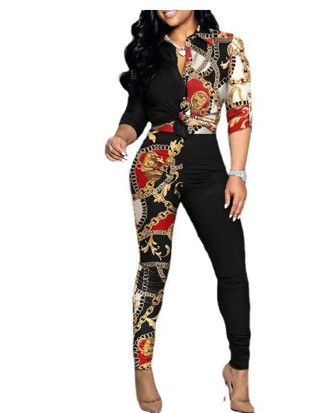 European Style Spring Summer Shirt Top And Long Pant Suit Casual Party 2 Two Pieces Tracksuit Outfits 2025