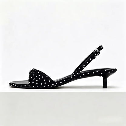 Luxury Satin Kitten Heel Women's Sandals Fashion Open Toe Back Strap High Heels Elegant Polka Dot Decoration Summer Casual Shoes