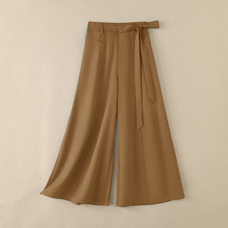 Women Plus Size 5XL Flowy Wide Leg Pants Loose High Waist Belted Trousers ZANZEA Autumn Office Work Solid Casual Palazzo Pants