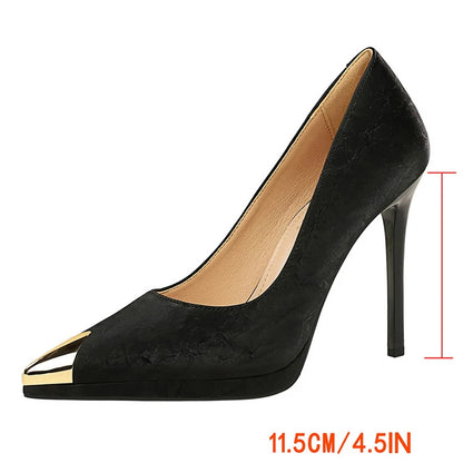 BIGTREE Shoes 11.5 Cm Women Pumps Sexy High Heels Metal Pointed Tip Stiletto Ladies Shoes New Luxury Banquet Shoes Large Size 43