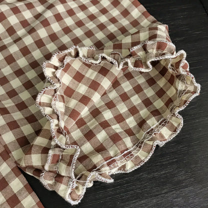 Korean Version 2-10 Year Old Girls and Teenagers Casual Suit with Checkered Lace Single Breasted Top and Pants Two-piece Set