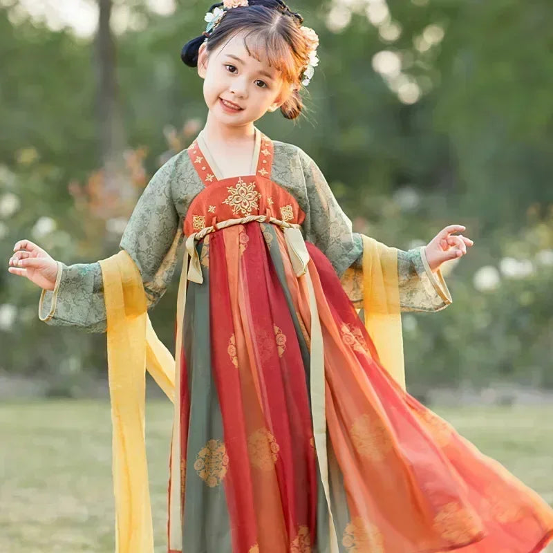 Summer Party Costume Girl Dresses Vintage Kids Clothes Vestido Casual Baby Chinese Hanfu Cosplay Children Princess Girls Dress
