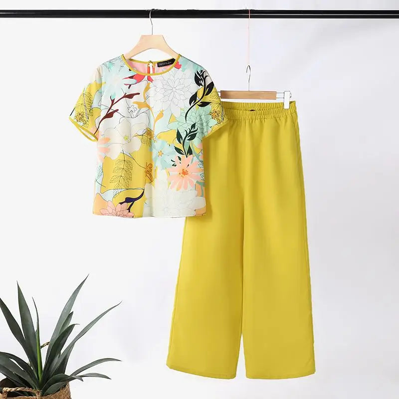 ZANZEA Elegant Casual Pant Sets Women Floral Print Short Sleeve Blouse Wide Leg Trouser Holiday 2pcs Outfits Summer 2-Piece Sets