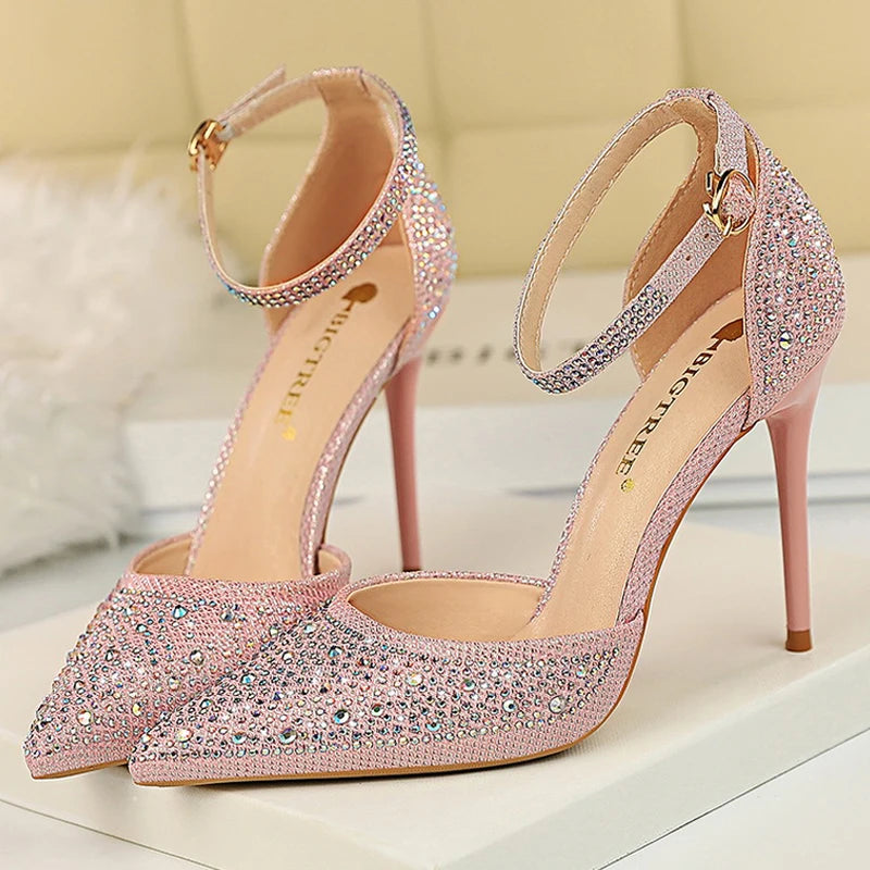 BIGTREE Shoes Rhinestone Woman Pumps Fashion Wedding Shoes Women Basic Pump Stiletto Heels 10cm 7cm Heeled Shoes High Heels