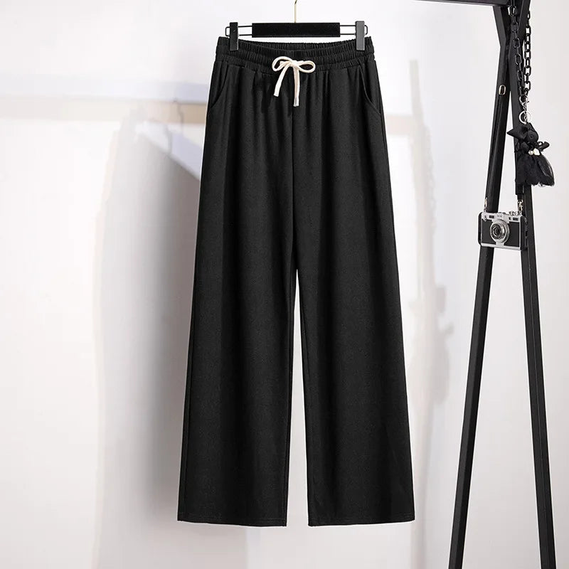 155Kg Plus Size Women's Loose Straight Pants Thin Summer High Waist Closed Ice Silk Trouser Hip 150 5XL 6XL 7XL 8XL 9XL 4 Colors