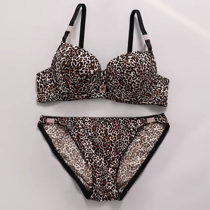 New 2025 Leopard Print Upper Thin Lower Thick Bra Set  Sexy Push-Up Bra Set