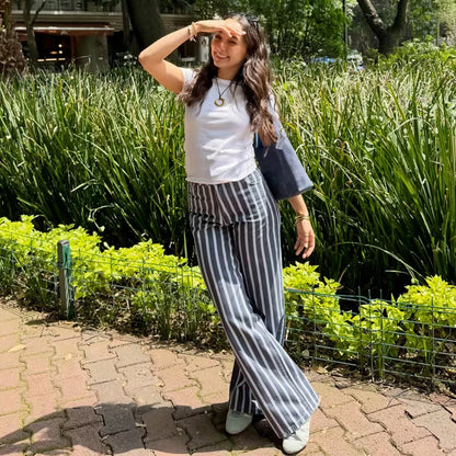 MUJER Striped Baggy Jeans Woman Summer Wide Denim Pants for Women Fashion Mid Waist Woman Trousers Streetwear Mom Women's Jeans