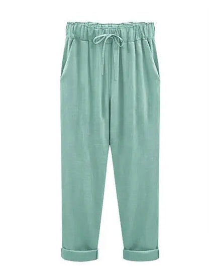 Cotton Linen Pants, Elastic Mid Waist Ankle Length Pant, Casual Women Loose Spring Pants, Female Slacks Size M-5XL 6XL 7XL 8XL