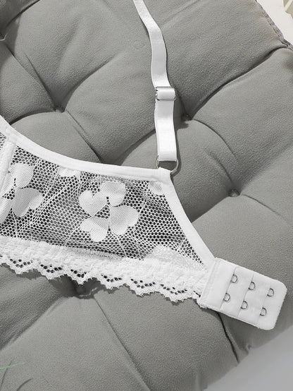 Women's Sexy Lace Bra with Steel Ring Gathered Push-Up Adjustable Straps Transparent Comfortable Underwear YS2944