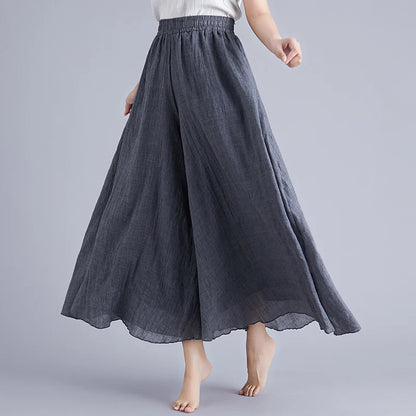 Cotton Linen Wide Leg Pants for Women Summer Casual Loose Pants High Waist Big Swing Skirt Capris Women Clothing PT-565