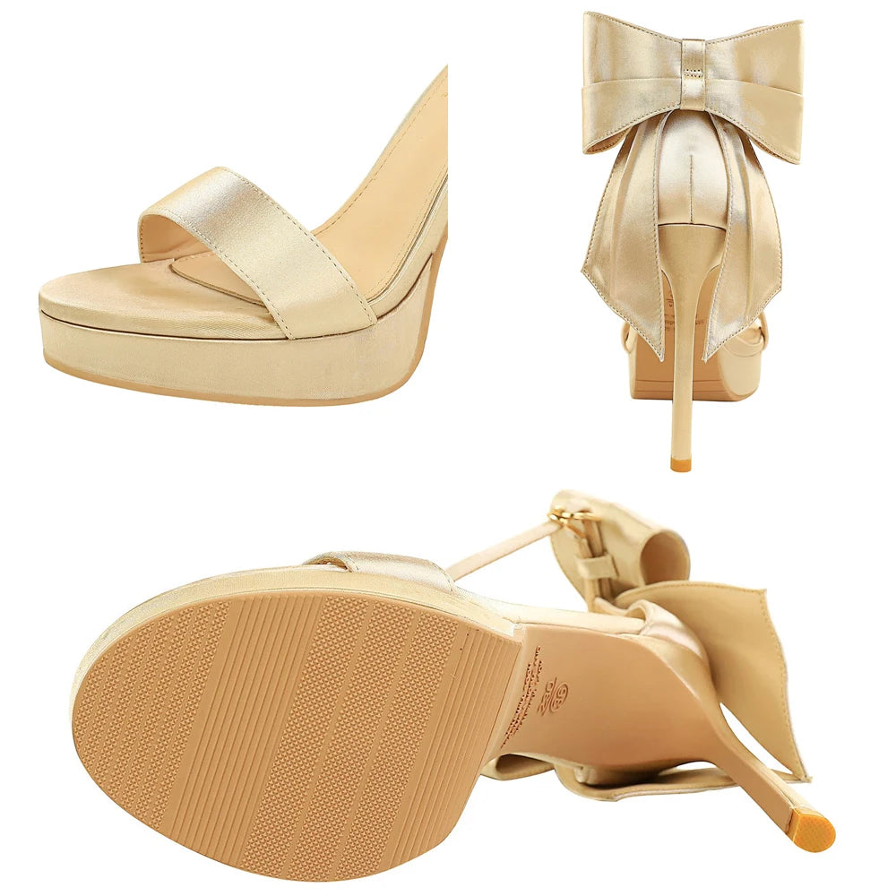 BIGTREE Shoes Ultra High Heels Women Sandals Summer Shoes Stiletto Heels 11.5 cm Big Bow Design Women Shoes Open-toe Lady Pumps