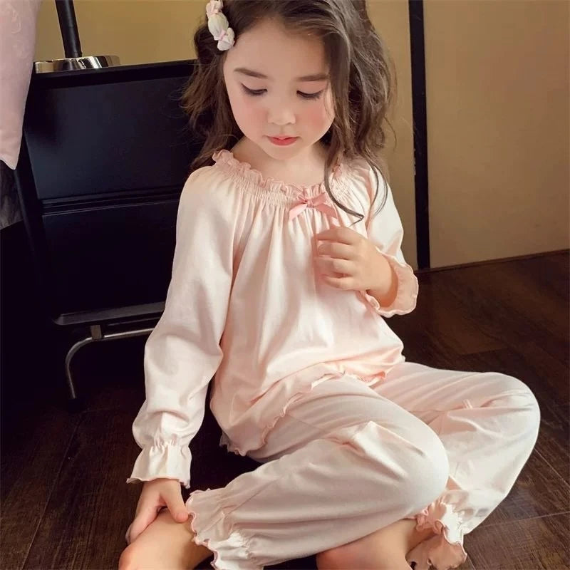 2025 New Girl's Autumn Pajama Set Stylish Long Sleeve Pants Two Piece Home Wear Casual Trendy Baby Sleepwear for Kids