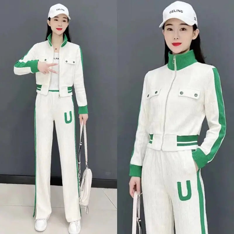 Plus Size 2022 Summer Youth Vitality Pants Set Long Sleeve Top Trousers Two Piece Set Elegant Women's Tracksuit Casual Clothing